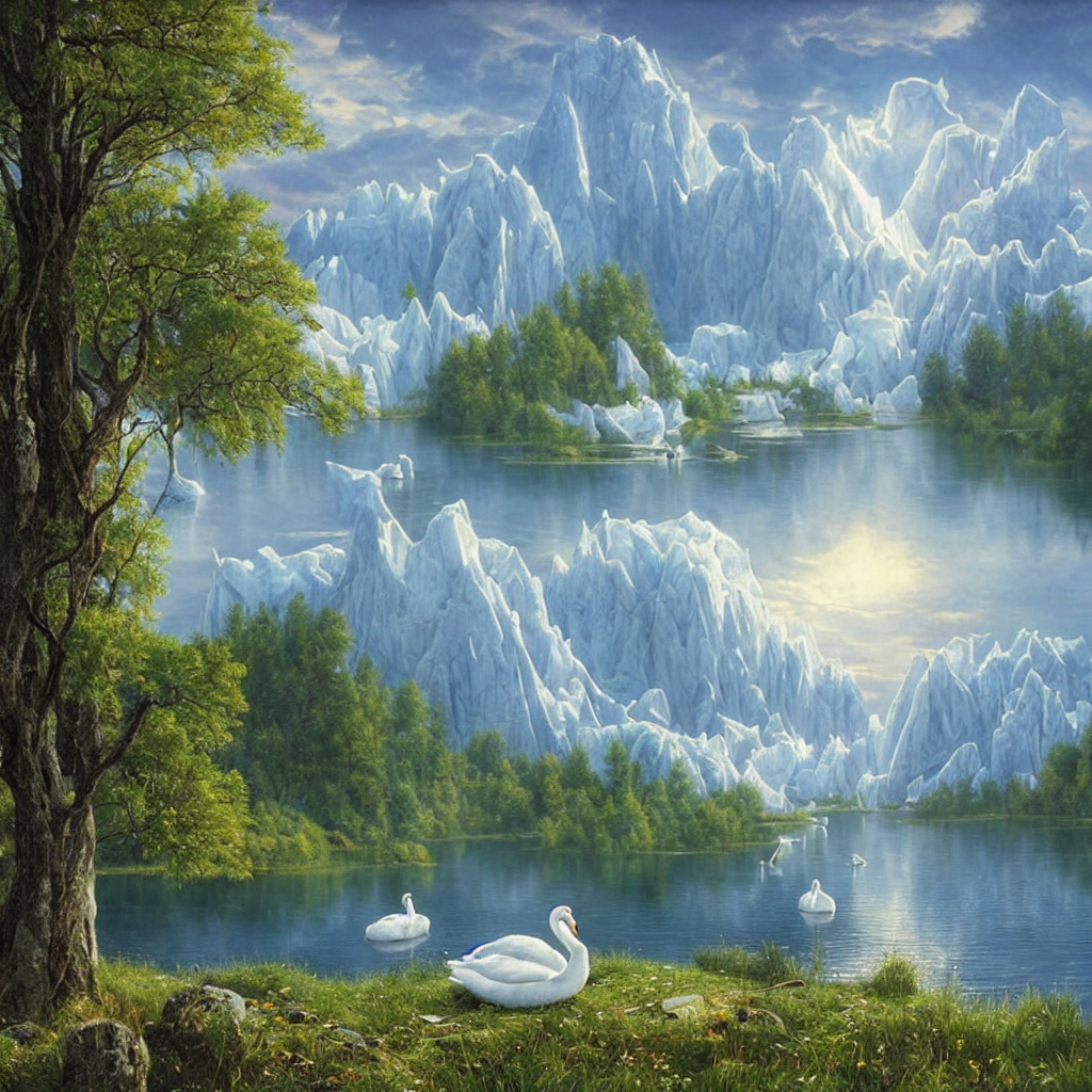 AI生成关键词，概念美术工具，天鹅湖的美图怎么做？