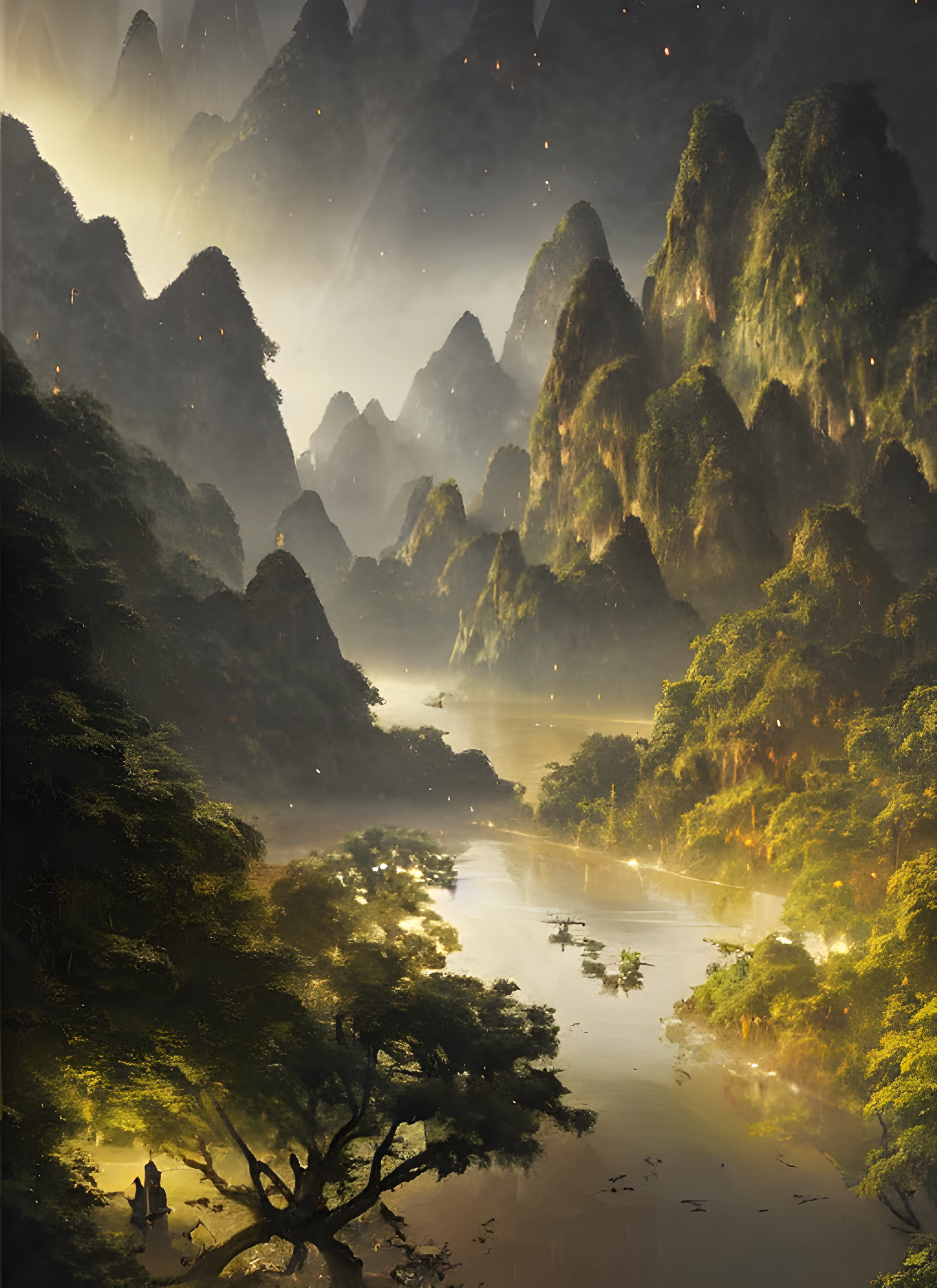 AI绘画关键词分享，桂林山水图片生成教学